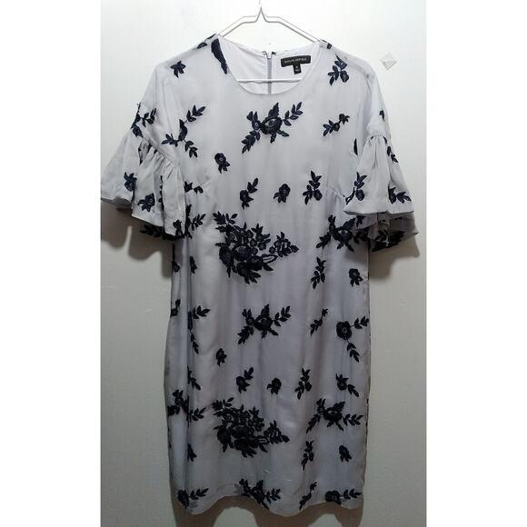 Whimsy Sheer Dress Blue Gray Floral Lined Banana Republic Size 10 - Picture 1 of 11